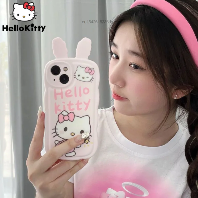 

Sanrio Hello Kitty Rabbit Ear Kawaii Shell Y2k Aesthetic Shockproof Protective Phone Cover For IPhone 11 12 13 14 Pro Max Case