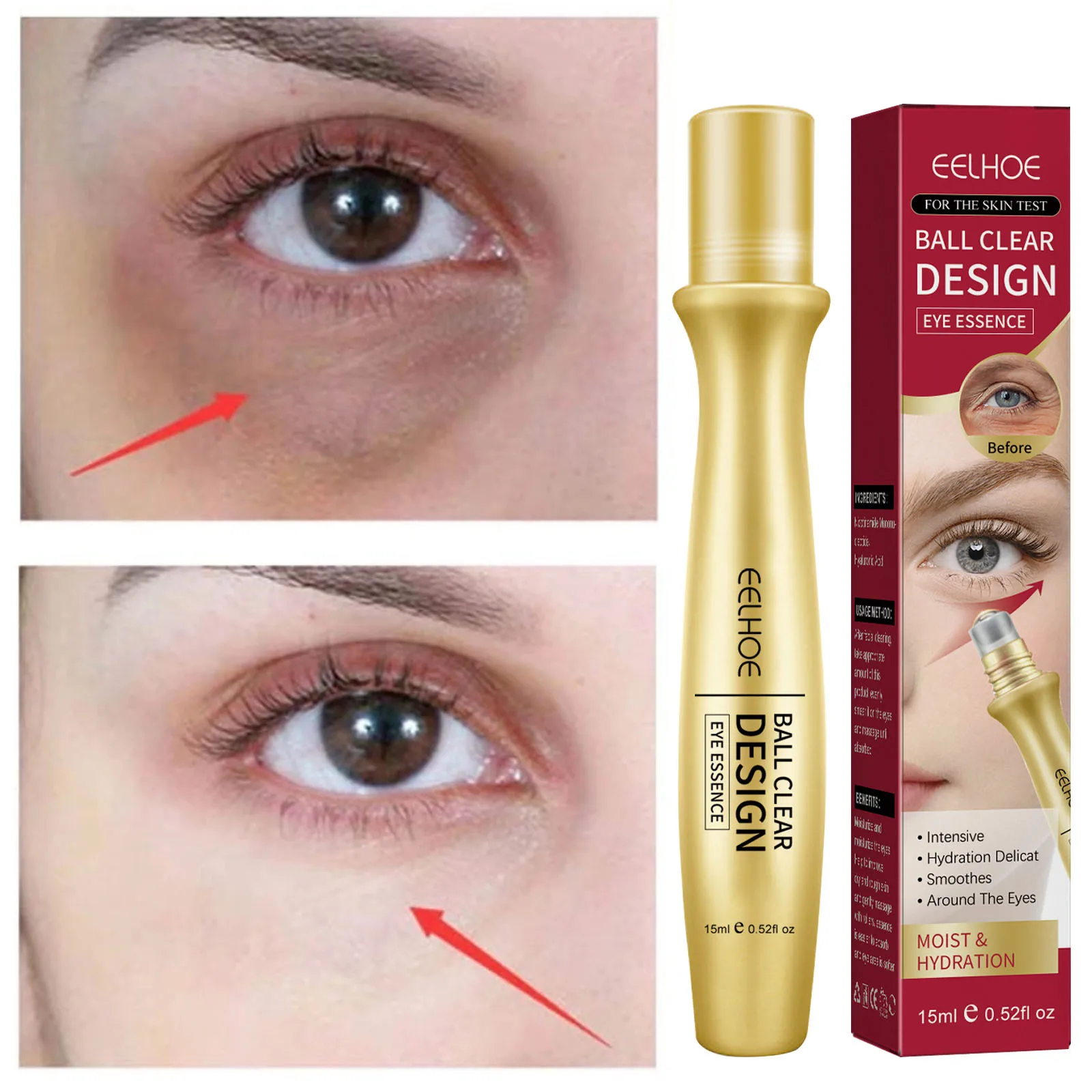 Anti-Dark Circle Eye Serum Lift Firm Anti Wrinkle Fade Bags Puffiness Hyaluronic Acid Brighten Roller Massager Essence Skin Care