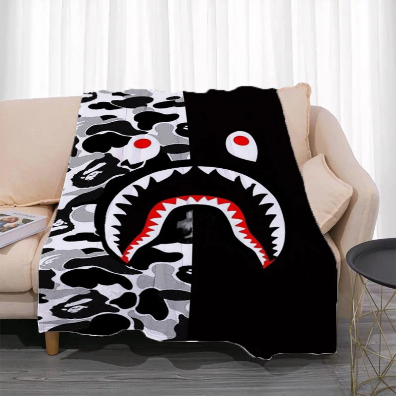 

Fleece Blanket for Living Room Bape Shark Bedroom Decoration Decorative Sofa Blankets Bedspread on the Bed Throw Fluffy Soft Nap