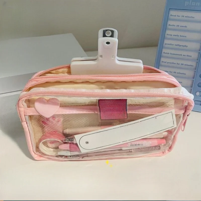 

Girl Pink Pencil Bag Bag Aesthetic Stationery Bag Korean Stationery Transparent Pen Case Zipper Pencil Pouch School Supplies