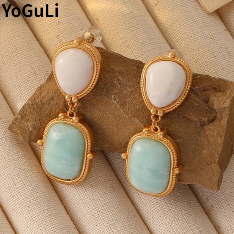 

Retro Jewelry Stone Earrings 925 Silver Needle Hot Sale Vintage Temperament High Quality Copper Green Drop Earring For Women