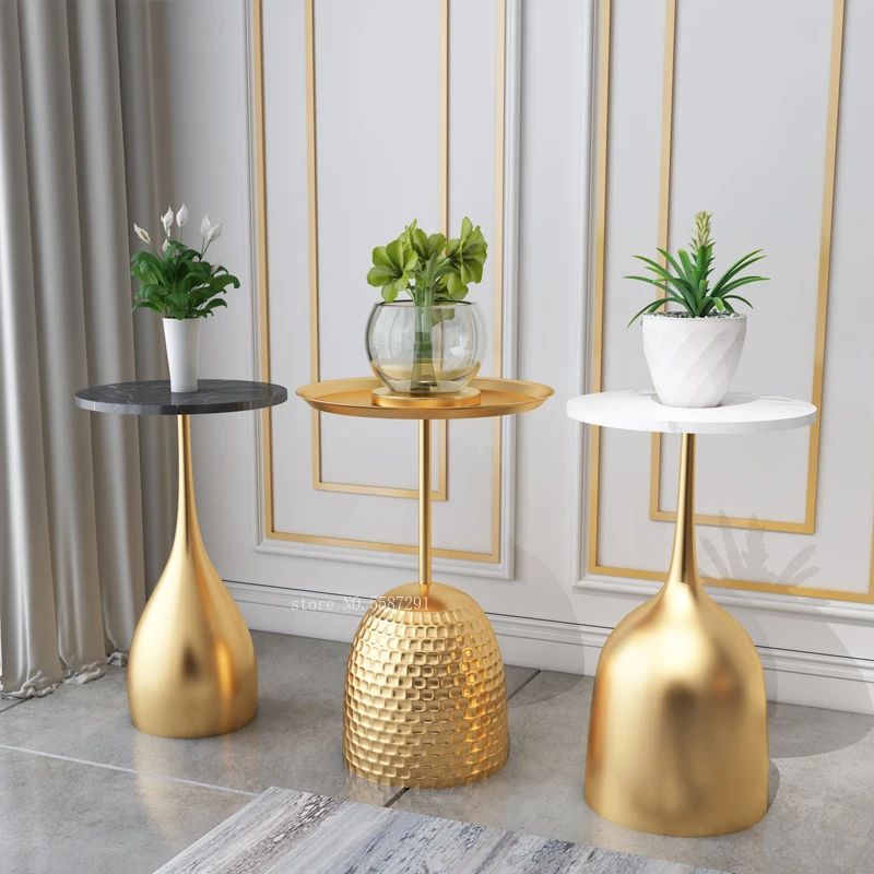 

Luxury Creative Small Coffee Table Living Room Sofa Round Table Side Table Bedside Marble Corner Table Nano Gold end table mesa