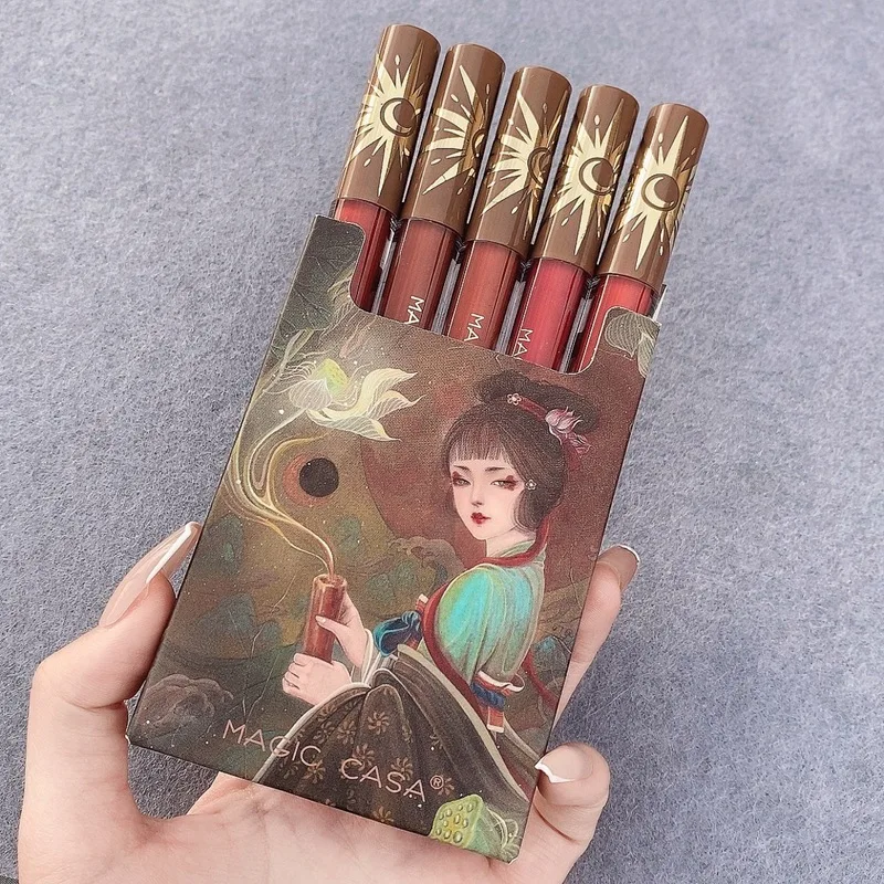 

5pcs painted wall girl lip glaze set matte matte velvet cigarette case lipstick is not easy to fade lip gloss