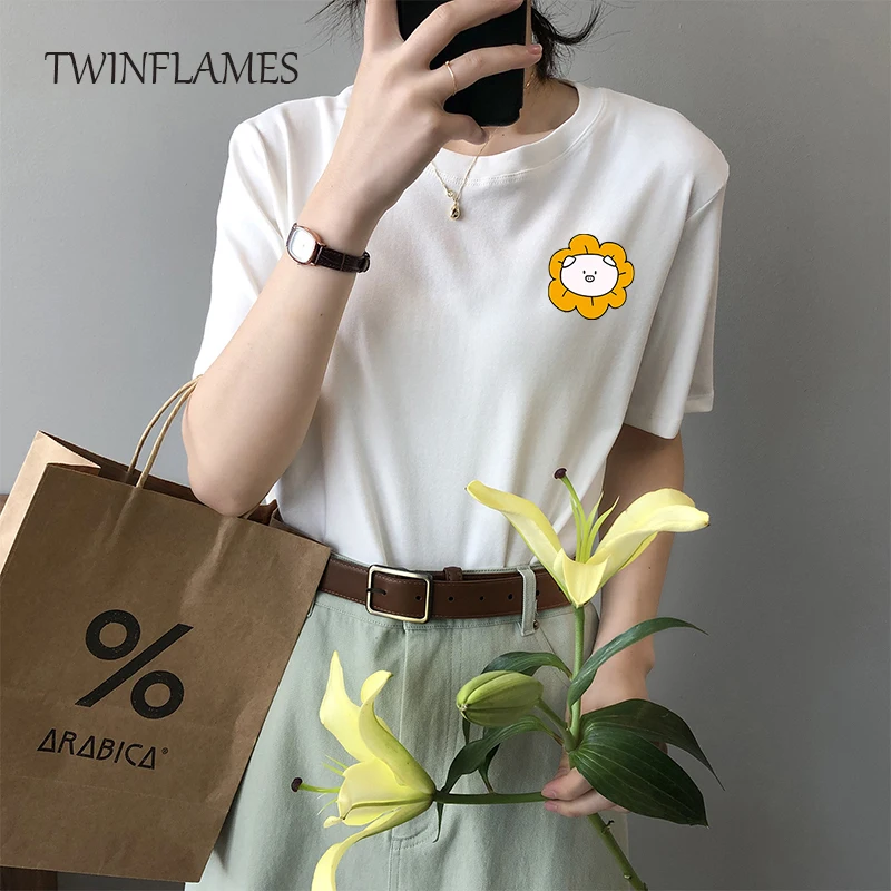 

Женская хлопковая Футболка с принтом, коротким рукавом и принтом