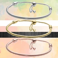 top sale new silver color rose gold color snake chain slider bracelets fit original brand charms beads diy classic fine jewelry