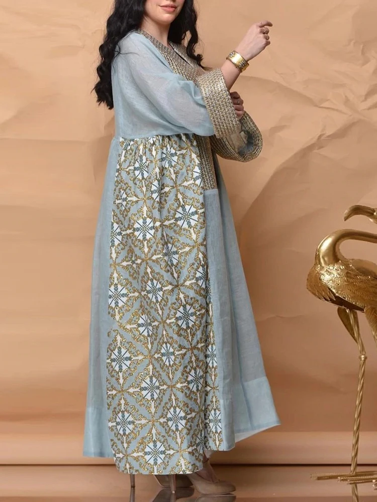 PLEINDI Bohemian Evening Dresses V-Neck Long Sleeves Straight Ankle-Length Chiffon 2022 New of Appliques Boho Prom Dress Women