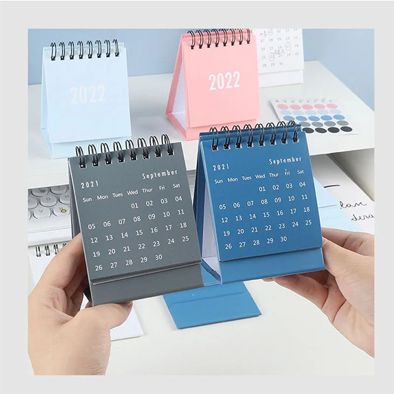 

2 PCS Table Calendar Metal Double Coil Calendar Record Every Day with A Sticker 2022 Cute Creative Mini Desk Calendar Decoration