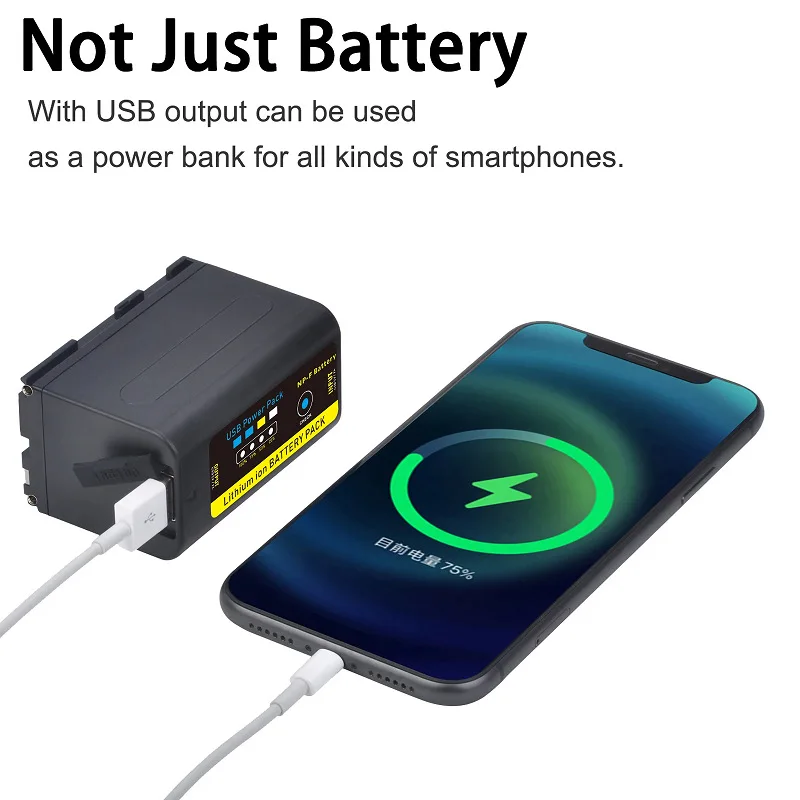Аккумулятор 6400 мАч NP-F750 F770 со светодиодным индикатором зарядки USB для Sony NP-F770 QM91D