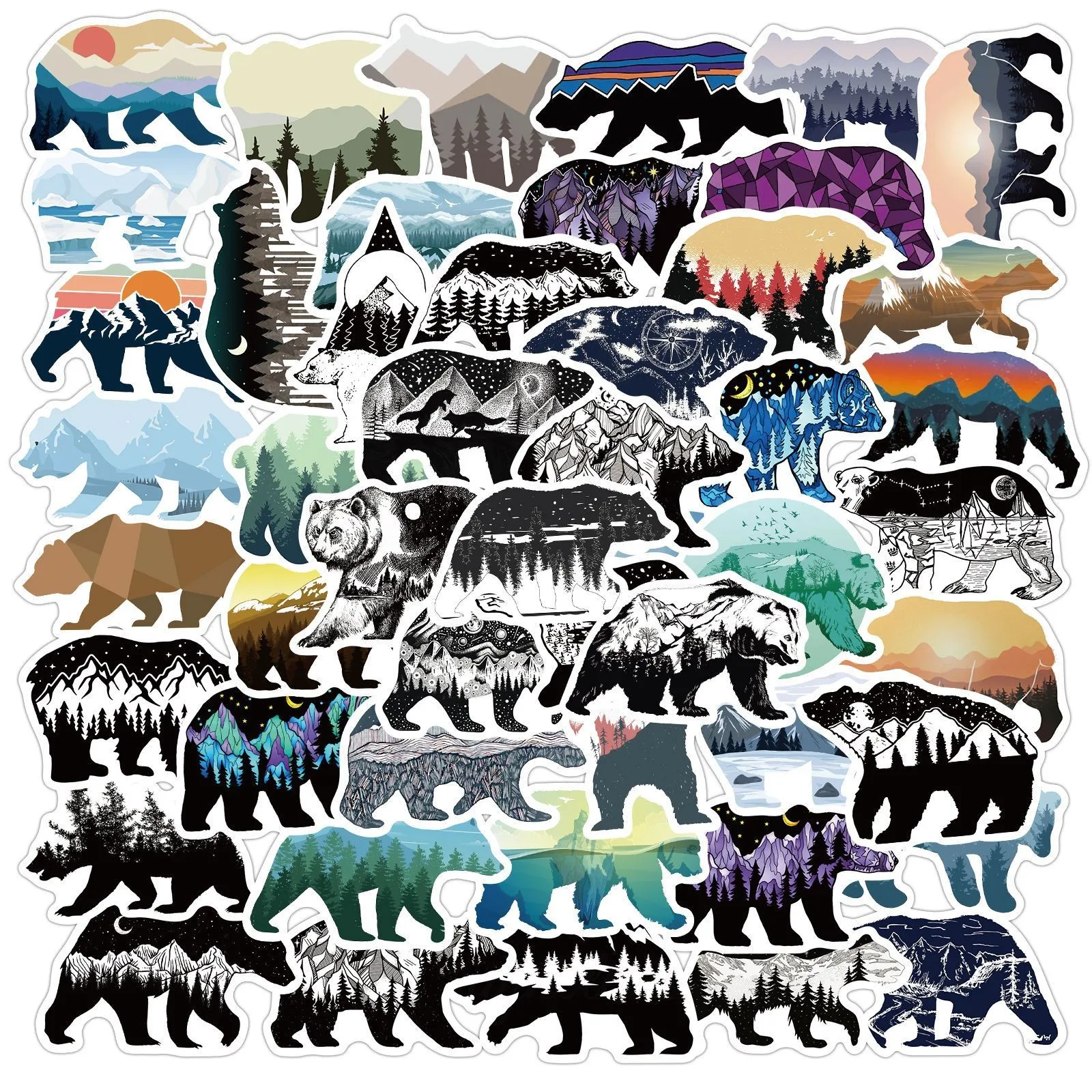 

10/25/50PCS Art Color Forest Grizzly Bear Print Sticker Animal Suitcase Bedroom Helmet Bicycle Laptop Decals for Fridge Toy