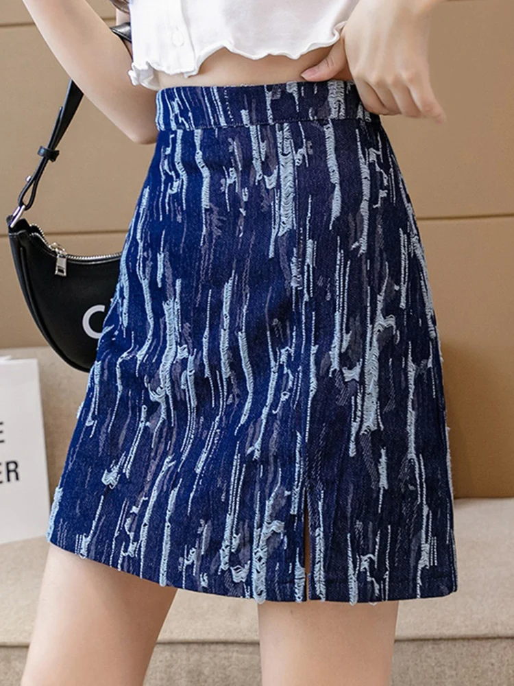 Женская джинсовая короткая юбка с Боковым Разрезом новая летняя тонкая