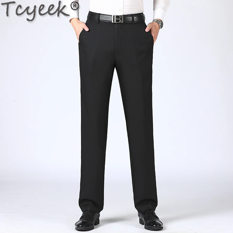 

Tcyeek Black Bussiness Casual Suit Trousers for Men Clothing Mens Dress Pants Summer Office Pants Pantalones D Vestir Hombres Zm