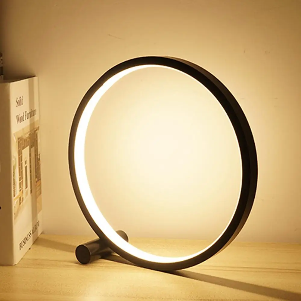 

Circle Aluminum Round Touch Night Minimalist Lamp Lights Table Light Lamp Reading Bedroom Desk Switch Bedside Modern