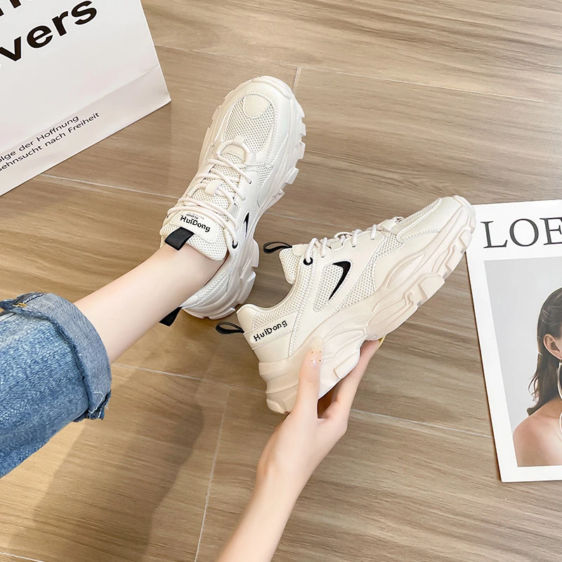 

Tennis female Women 2022 Autumn Breathable Mesh Casual Shoes Woman Thick Bottom White Sneaker Vulcanize Shoes