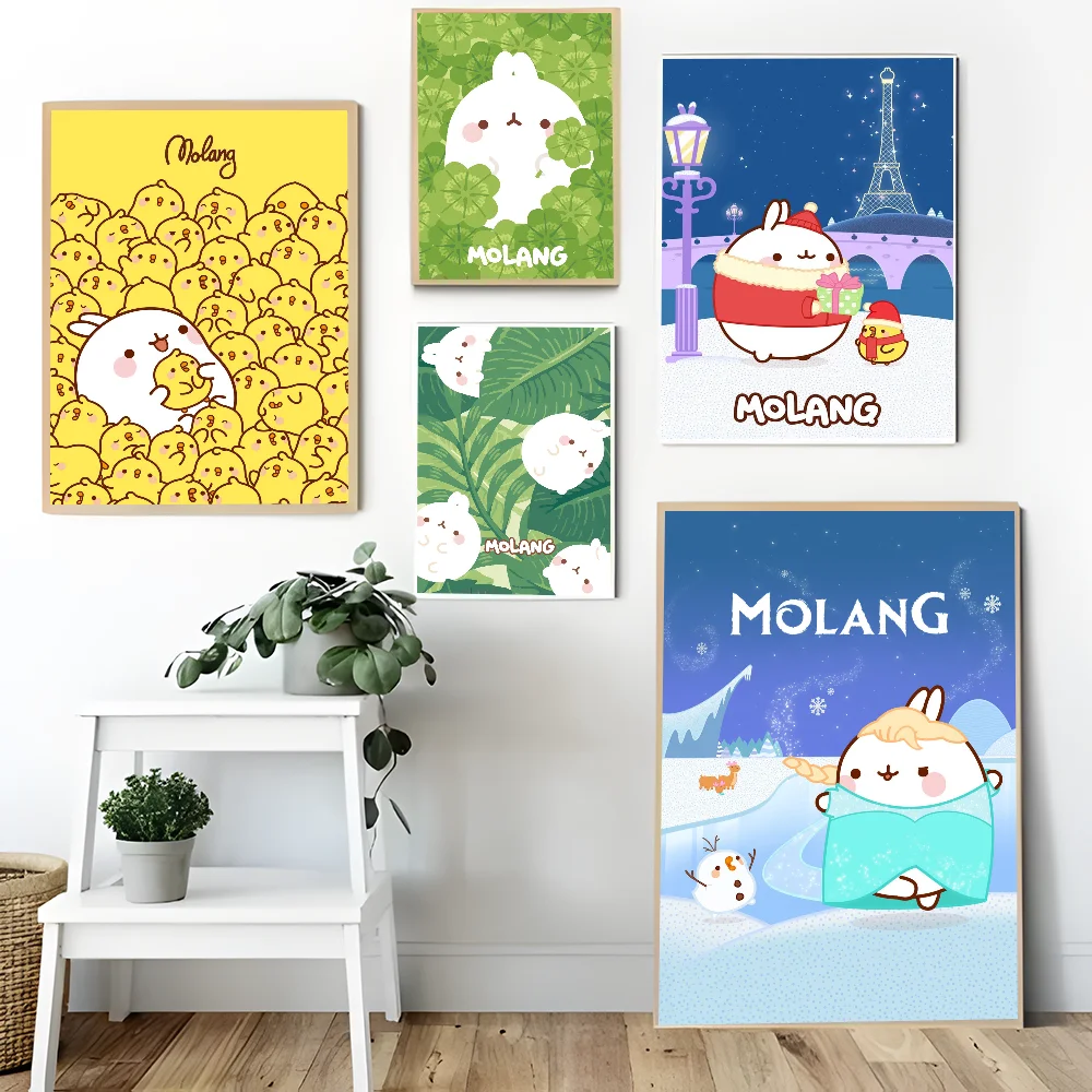 Милый постер с белой бумагой Molang водостойкая бумажная наклейка кофейня бар