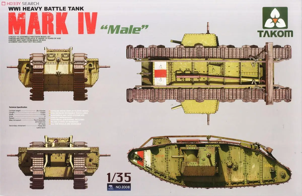 

Набор пластиковых моделей Takom 2008 1/35 WWI Mark IV Male