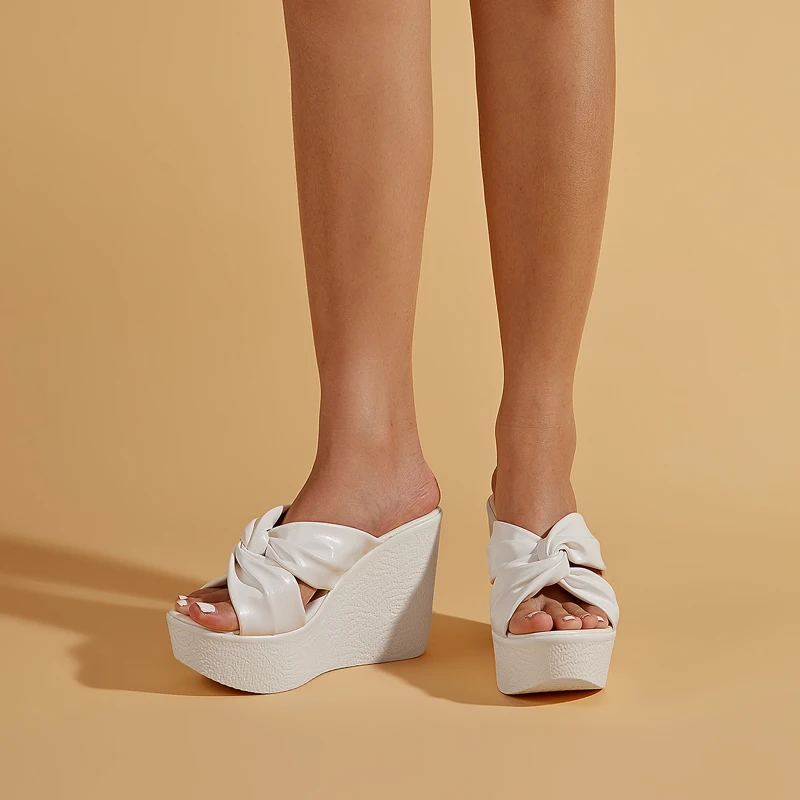 

Сандалии женские на платформе 11 см, босоножки из искусственной кожи на высоком каблуке, обувь на танкетке, цвет белый, лето