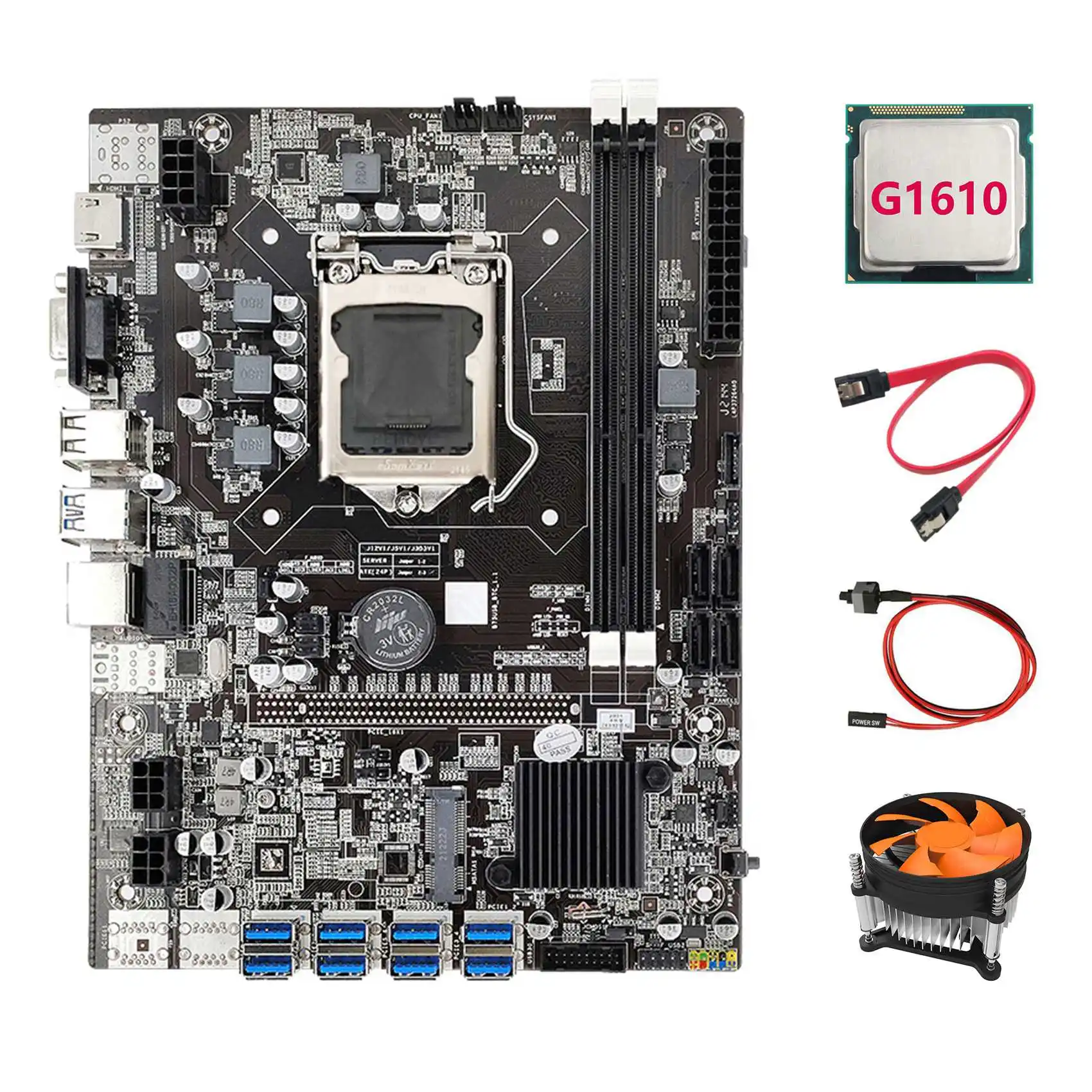 B75 ETH Mining Motherboard+G1610 CPU+Fan+SATA Cable+Switch Cable LGA1155 8XPCIE USB Adapter MSATA DDR3 B75 Motherboard