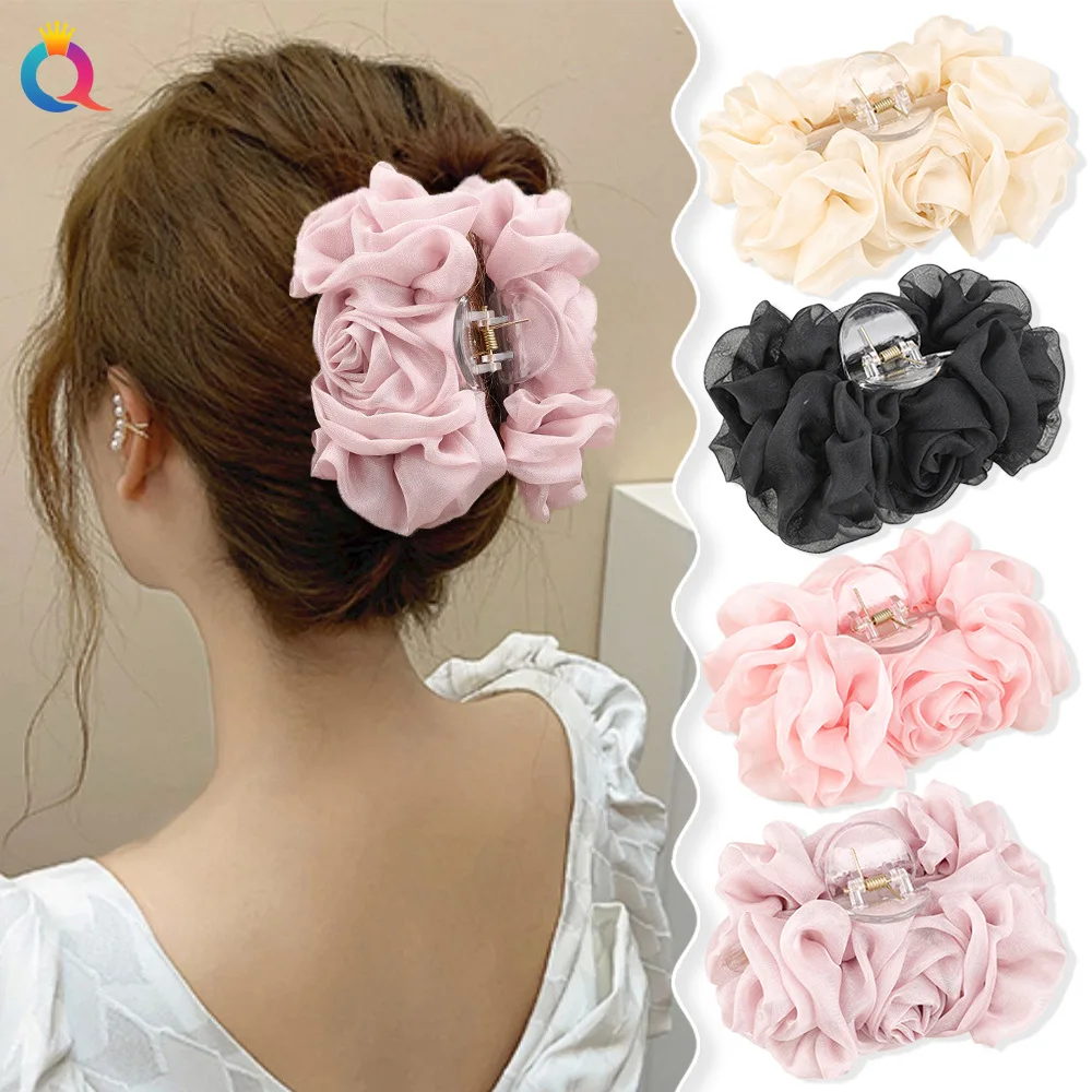 

Elegant Girls' Chiffon Bow Knot Hair Clip, Fashionable and Elegant Girls' Grab Clip, Large Solid Color Cute Hair Accessories