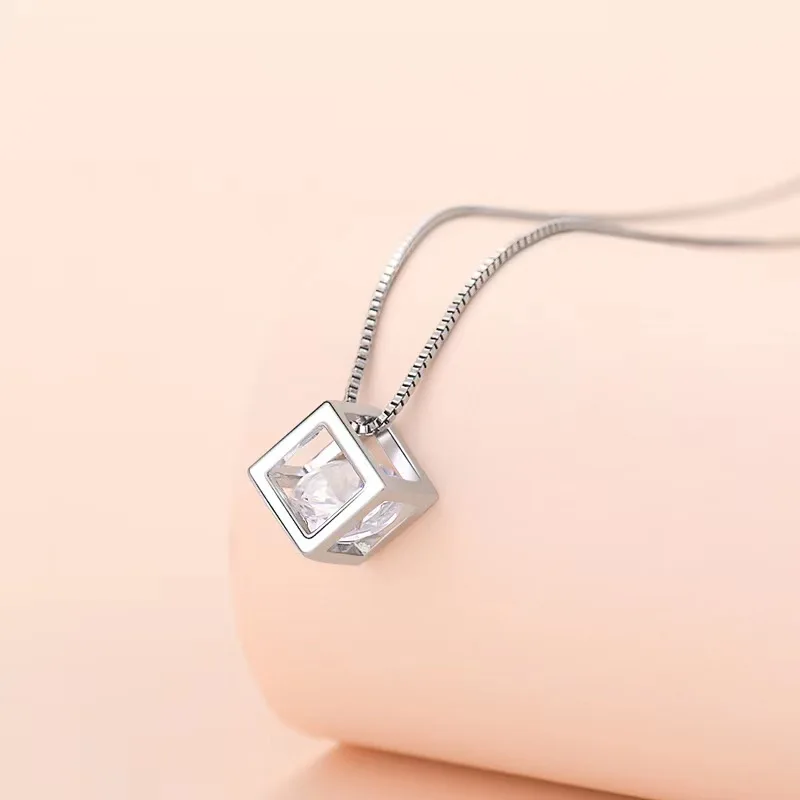 

Fine 925 Sterling Silver Crystal charms chain Necklace cute gift 45-60cm For Women Wedding Charm Fashion Jewelry