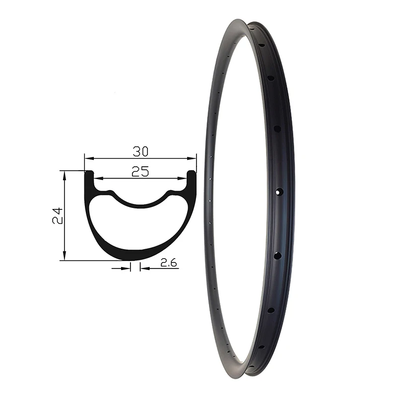 

29er/650b Carbon Rim Mtb Bike Asymmetrical 30mm Width 24mm Deep Tubeless Hookless Mountain Bike Wheel 24h 28h 32h 36h Matt UD