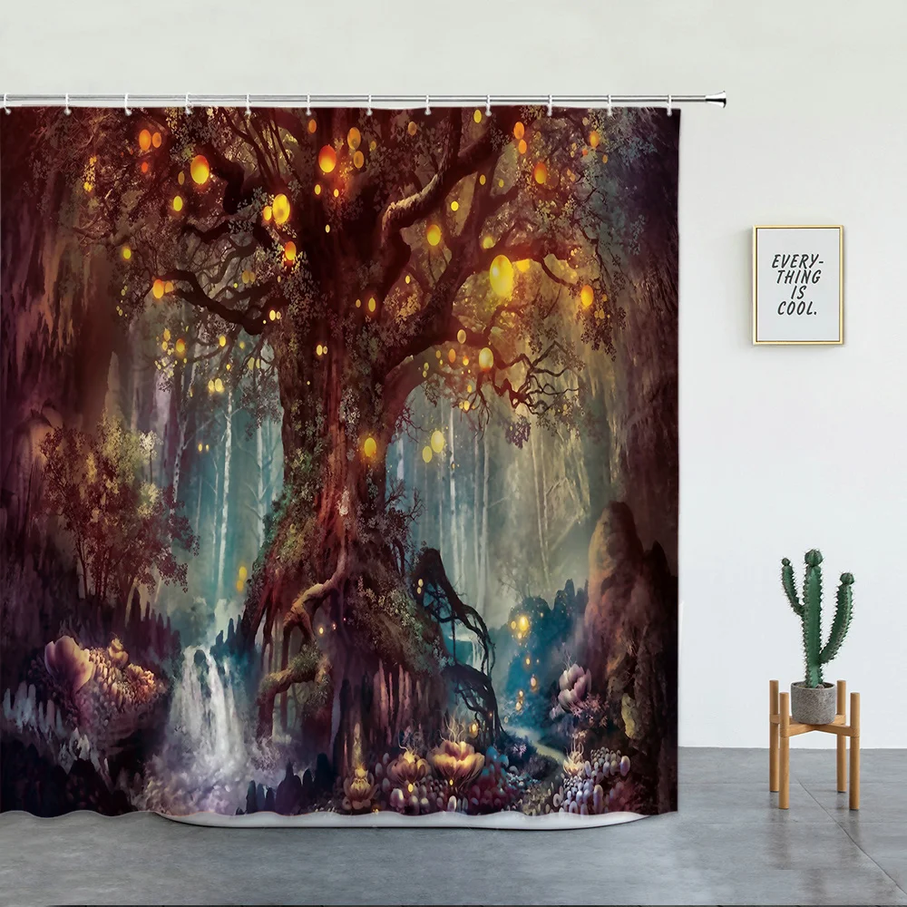 

Beautiful Wing Elves Girl Shower Curtain Set Fantasy Enchanted Forest Home Bathroom Decor Mushroom Flower Plant Hanging Curtains