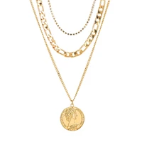 wholesale fashion accessories simple bohemia necklace retro queen portrait coin multi layer necklace jewelry gift