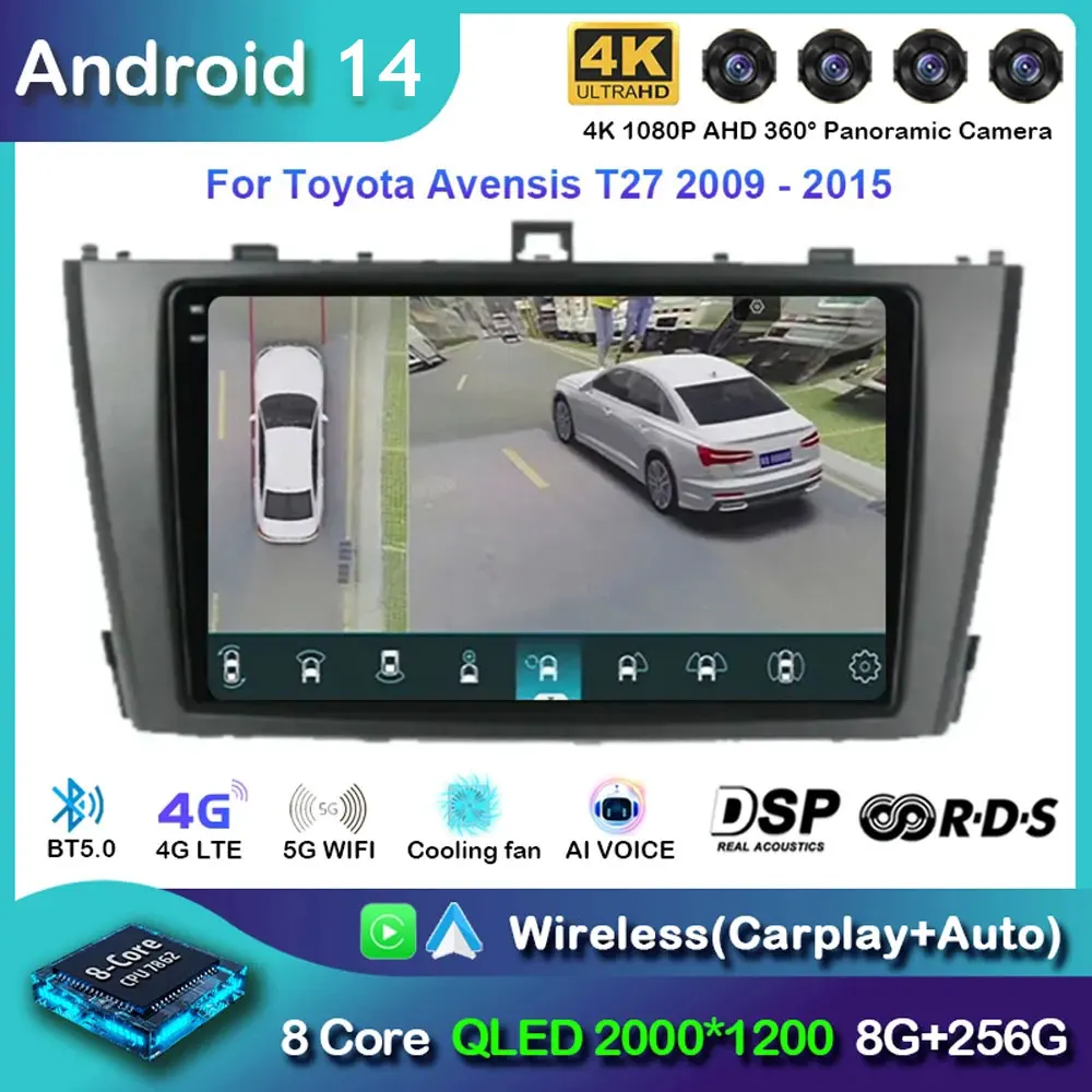 Android 14 Carplay авто радио для Toyota Avensis T27 2009-2015 навигация GPS мультимедийный плеер видео