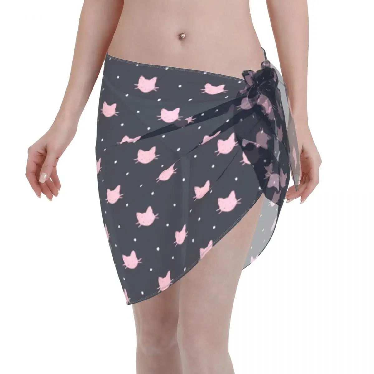 

Sexy Chiffon Swimwear Pareo Cat Polka Dots Cover Up Wrap Sarong Skirts Pink Transparent Beachwear Swimsuit Bikini Cover Ups
