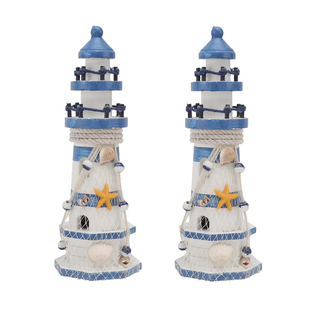 

2Pcs Lighthouse Adornment Mediterranean Style Ornament Home Desktop Decor