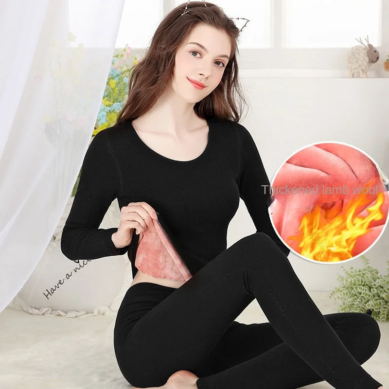 

Thermal Underwear For Women Long Sleeve Pink Velvet Thick Warm Long Johns Shapewear Elastic Underwear Winter Thermos Clothing