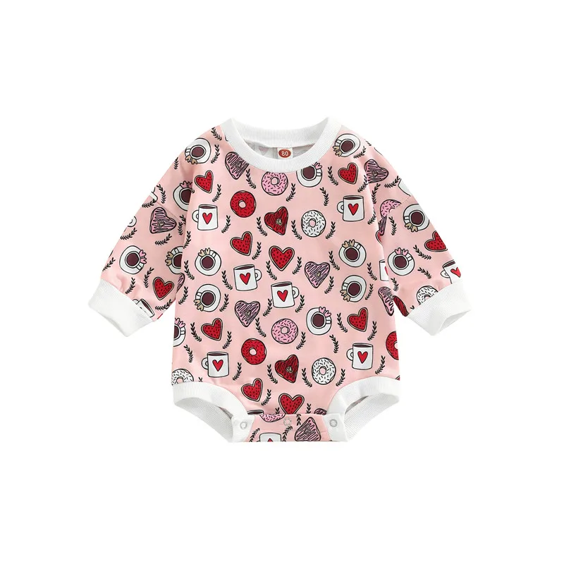 

Комбинезон для новорожденных 0-24 мес., комбинезон с круглым вырезом и длинными рукавами, комбинезон для младенцев с принтом в виде сердечек н...