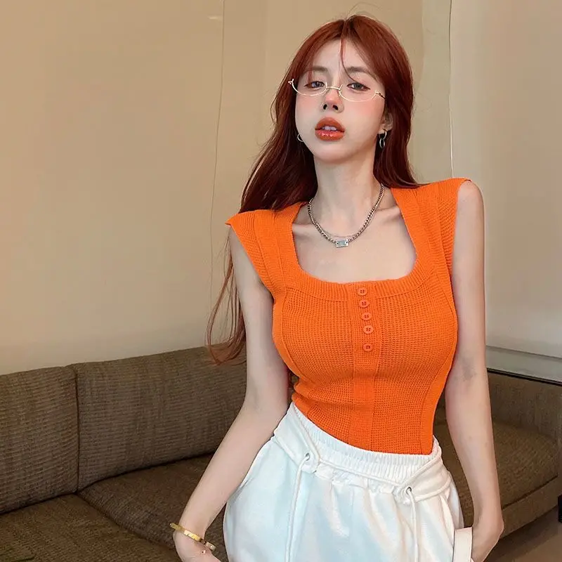 Новинка 2024 однотонная вязаная кофта женский элегантный топ без рукавов модная