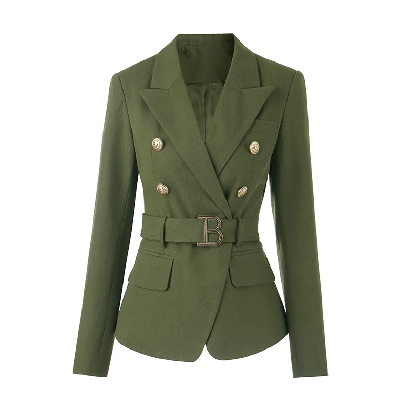 

Женская Офисная куртка с поясом и длинными рукавами, хлопковая приталенная куртка на пуговицах, элегантная одежда зеленого цвета размера XL