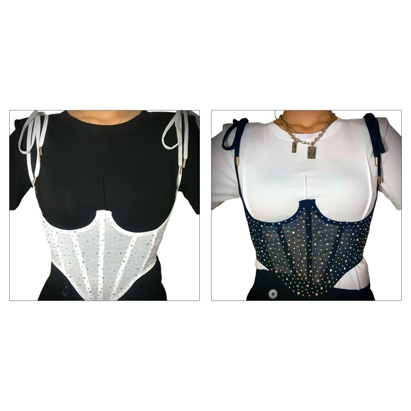 

Женский бюстье с блестками на шнуровке, корсет, прозрачный сетчатый пояс, широкий пояс