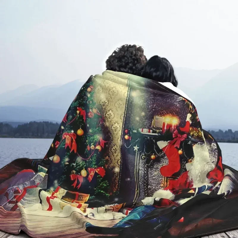 Веселая Рождественская елка одеяла Санта-Клауса фланелевое новогоднее