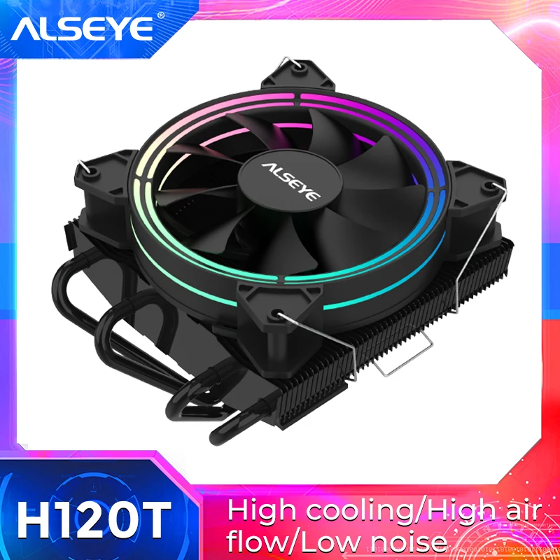

ALSEYE CPU Cooler 4 Pin H120T PWM RGB PC Silent Fan 4 Heat Pipes Cooler CPU Fan Support Intel 1700 1200 115x/ AM3 AM4 AMD Socket