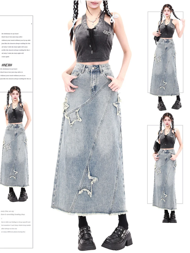 Женская джинсовая юбка трапециевидной формы винтажная элегантная ковбойская в