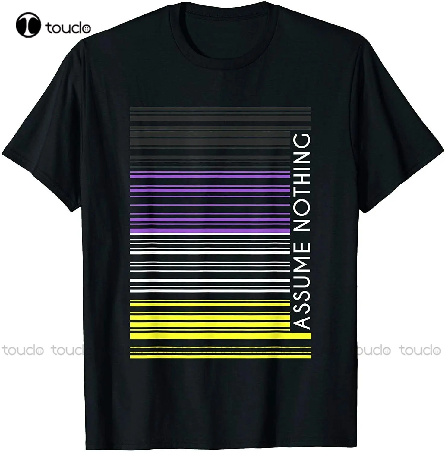 New Limited Assume Nothing Nonbinary Flag Barcode Enby Genderqueer T-Shirt Tshirts For Men Custom Gift Xs-5Xl Streetwear New