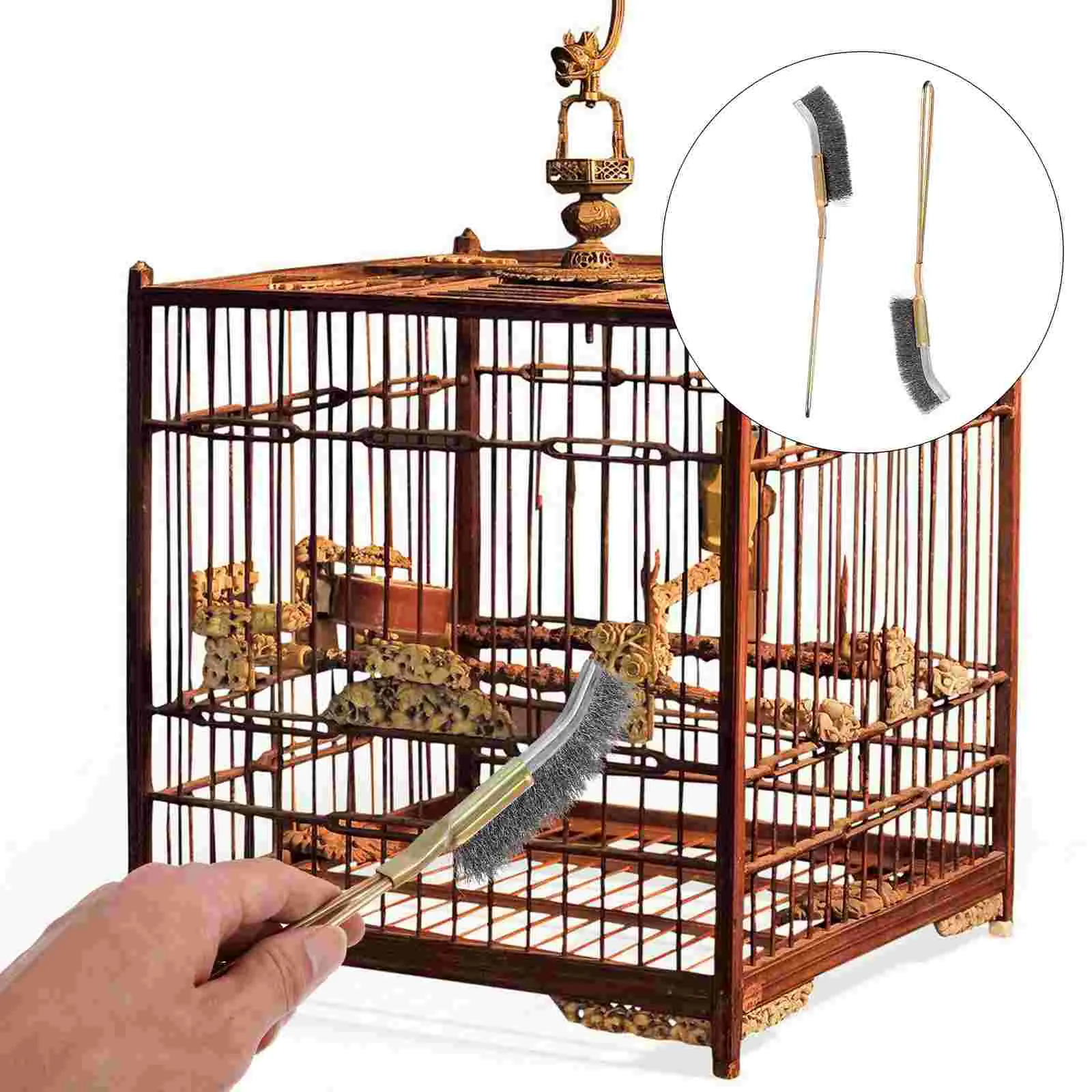 

Cage Brush Bird Cleaning Pet Wire Cleaner Feeder Supplies Accessories Brushes Handle Wash Clean Steel Parrot Tool Copper