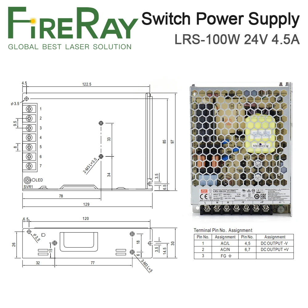 Импульсный источник питания FireRay MeanWell LRS 100 Вт 24 В 4 5 А один выход для контроллера