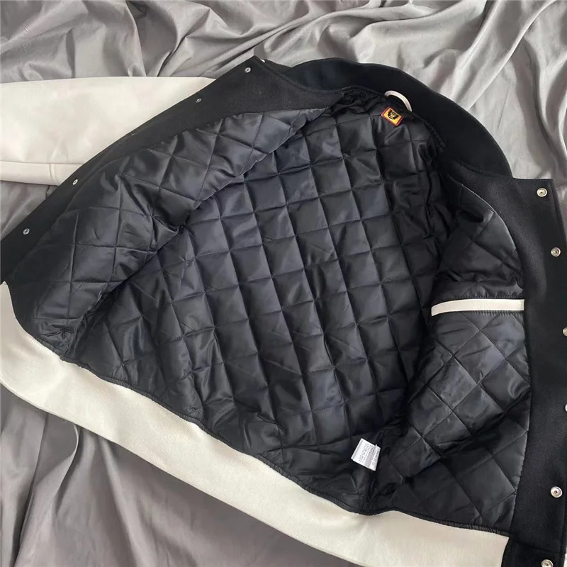 

Made Best Quality Human Jacket Men Women Embroidery Leather Sleeve Baseball Jackets Coats Varsity
