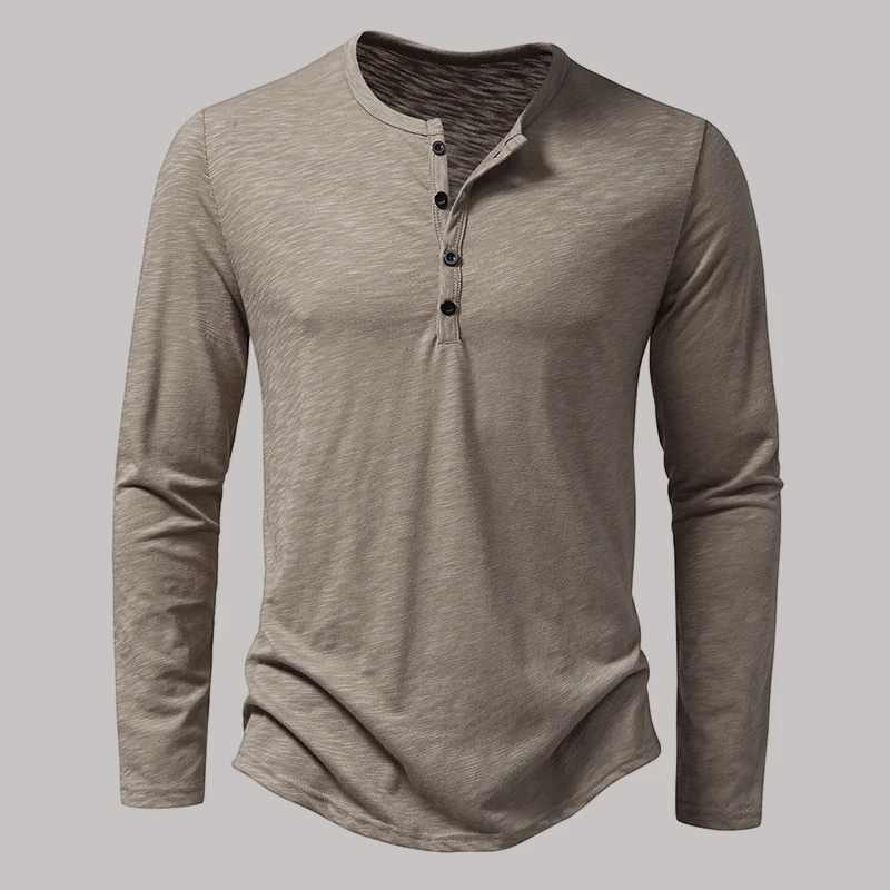 

Men's Cotton Button Henley Neck Shirt Long Sleeve Casual Button Solid Color Fashion T-Shirts Band Collar T Shirts