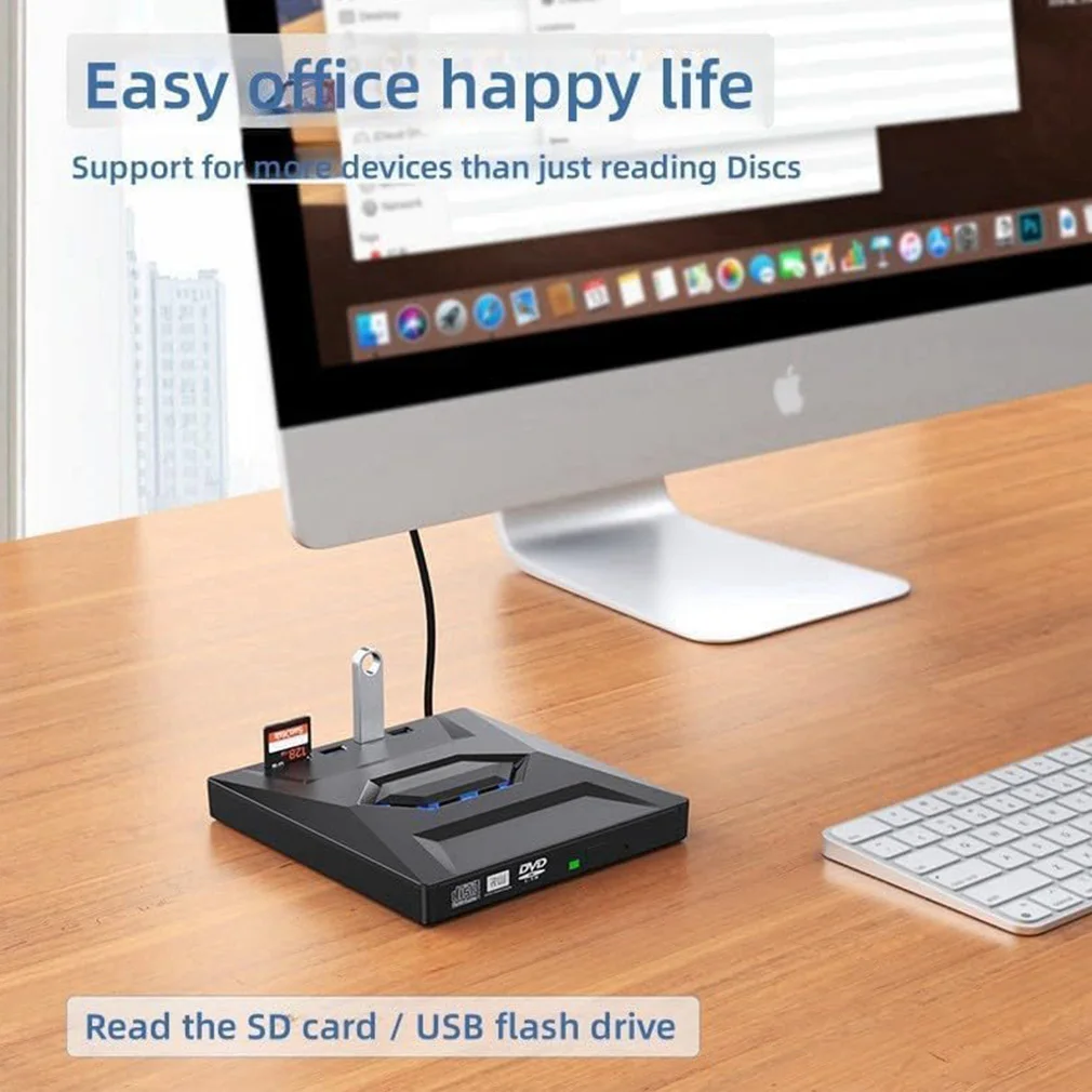 Фото Внешний USB 3.0 Blu-ray плеер 7-в-1, многофункциональный DVD/BD/CD/Blu-ray рекордер с функцией чтения карт SD/TF для ПК и ноутбуков №3
