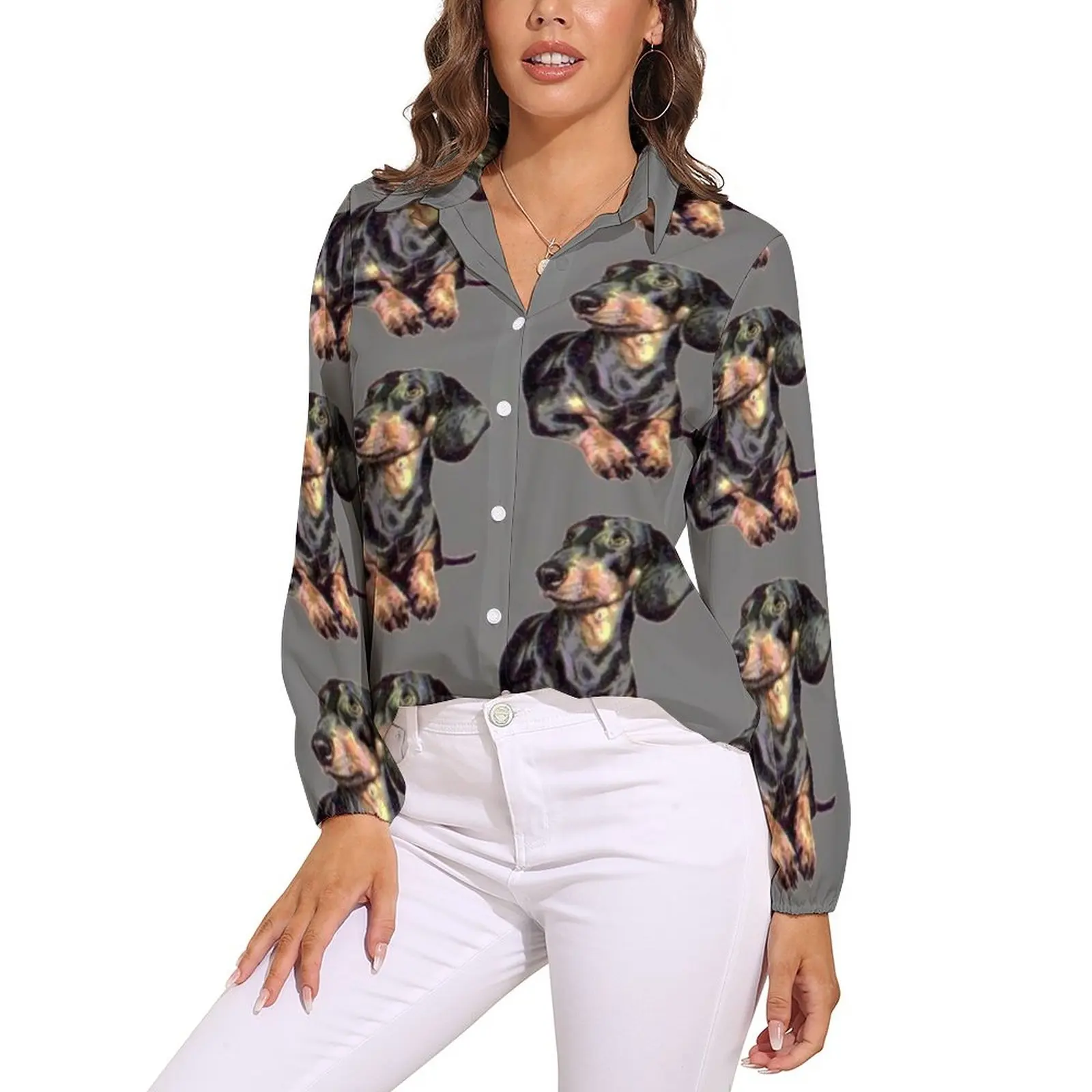 

Dachshund Blouse Dog V Neck Chic Fashion Ladies Shirt Evening Top Shirts