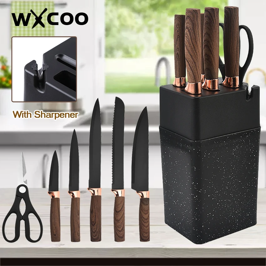 

7pcs Knives Stainless Steel Kitchen Knife Set with Knife Holder Kitchen Cleaver Slicing Utility Knife Chef Knife Cooking Tools