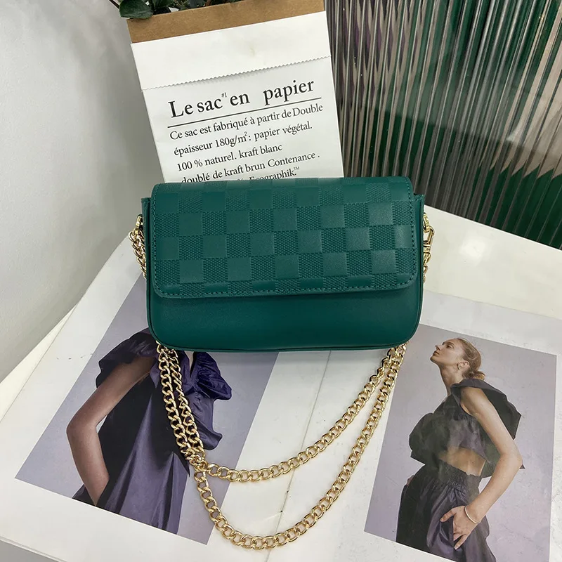 

2022 New Women's Bag Commuting All-match Shoulder Bag Niche Design Senior Checkerboard Leather Fashion Messenger Bag