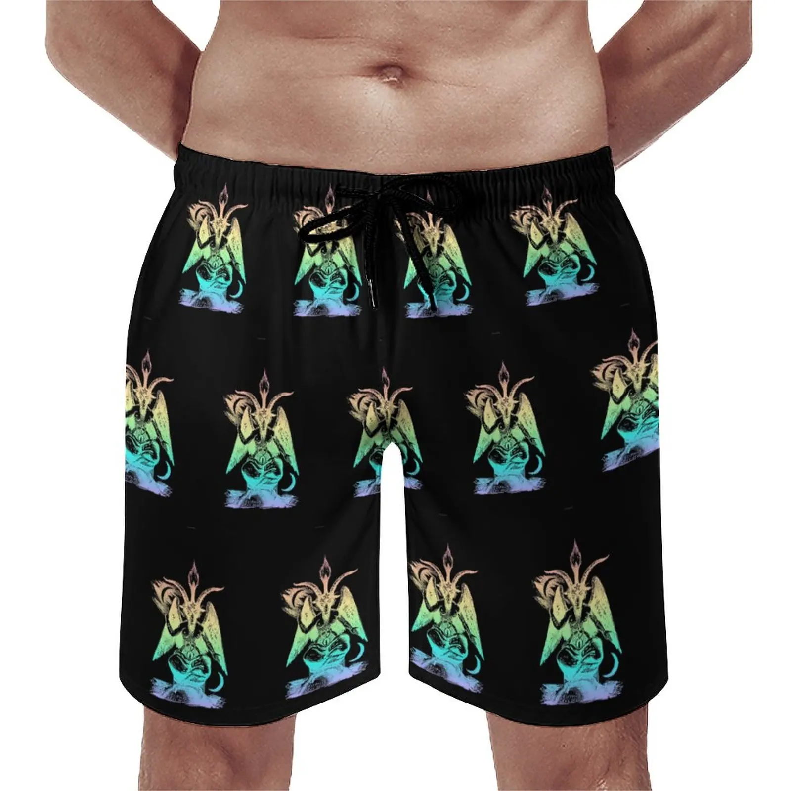 

Пастельные радужные пляжные шорты Baphomet Demon Pastel, Готическая доска, короткие брюки, мужские милые обычные плавки
