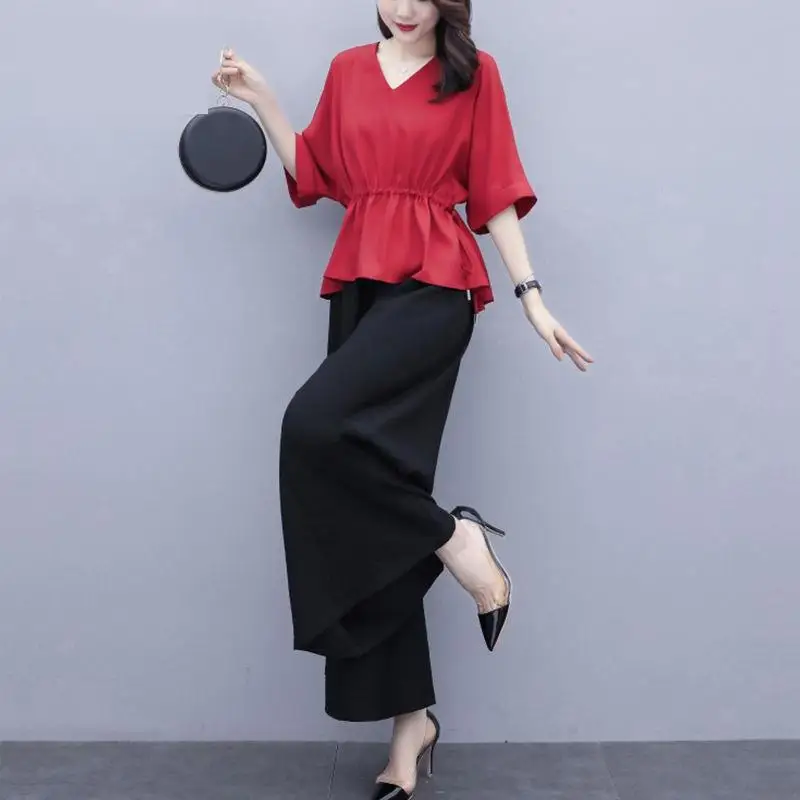 Женский шифоновый костюм Новинка лета 2022 топ с коротким рукавом для отдыха