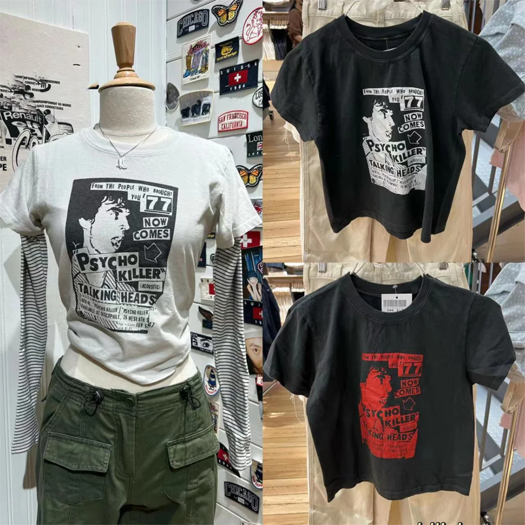 

American Vintage Anime Graphic Slim Tee Shirt Summer Cotton Short Sleeve Tshirt 2023 Streetwear Harajuku Rock n Roll Punk Tops
