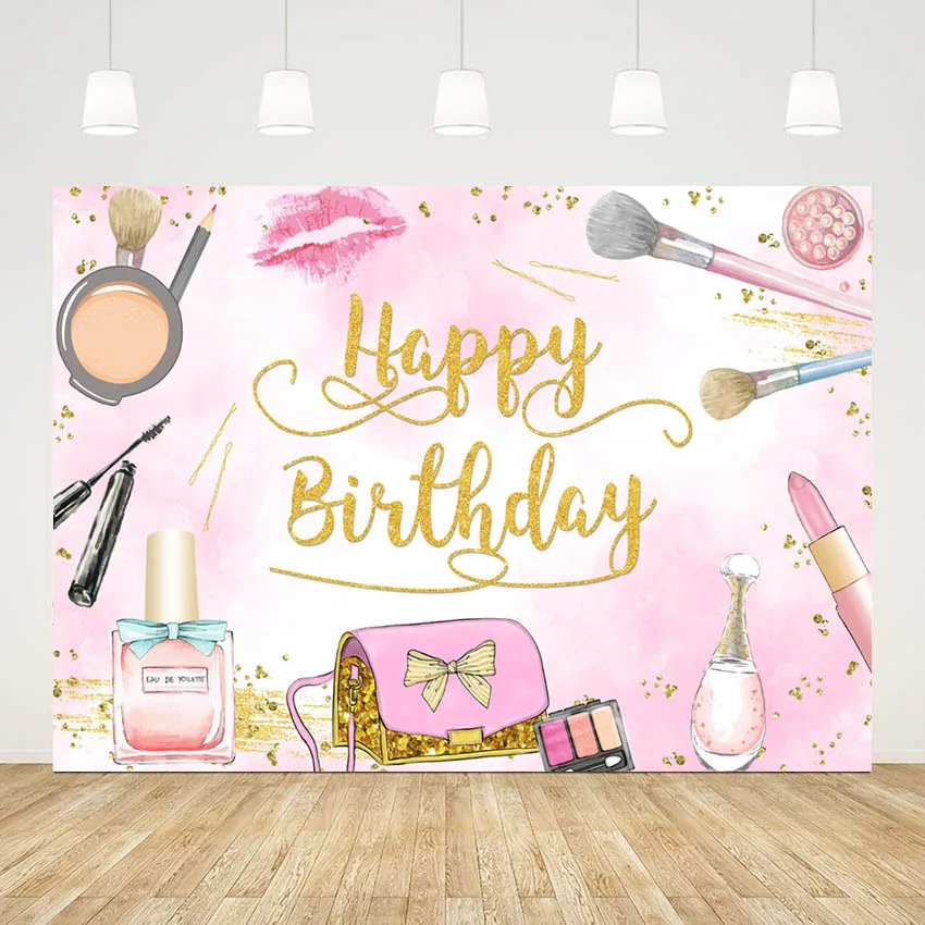 

Mehofond Photography Background Pink Beauty Makeup Party Women Girl Birthday Golden Decoration Backdrop Photo Studio Banner Prop